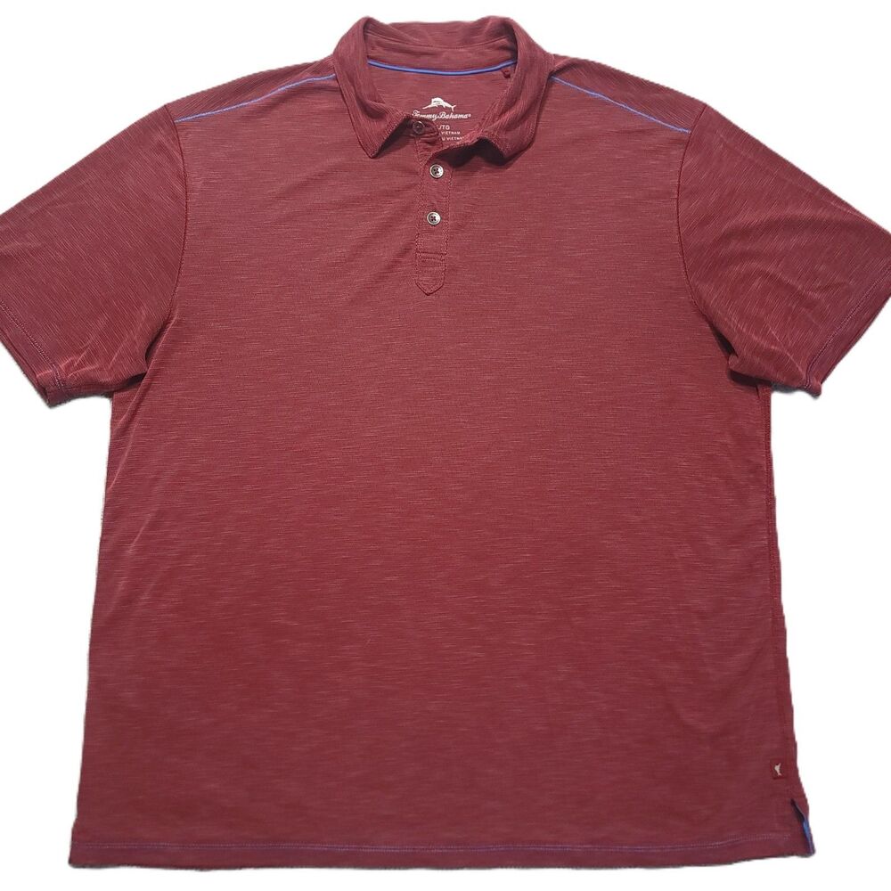 Tommy Bahama Polo Shirt Mens XL Short Sleeve Red Blue Stitching